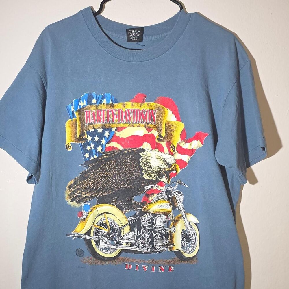 Harley-davidson Men's Blue and Navy T-shirt